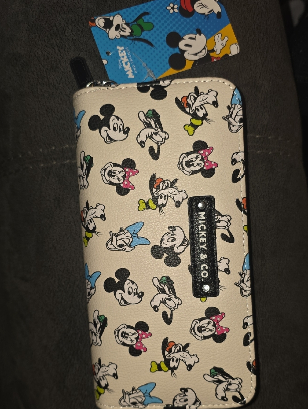 Disney Mickey & Co Beige Zip Wallet with Character Print With Wristlet Strap
